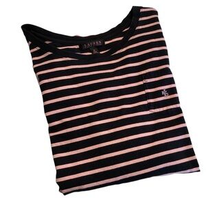 Lauren Ralph Lauren Black & Pink Striped Long Sleeved Tee Shirt Size 3X
